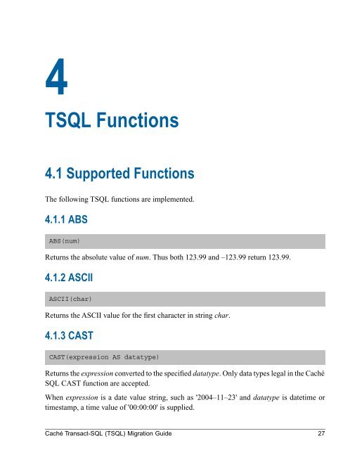 Caché Transact-SQL (TSQL) Migration Guide - InterSystems ...