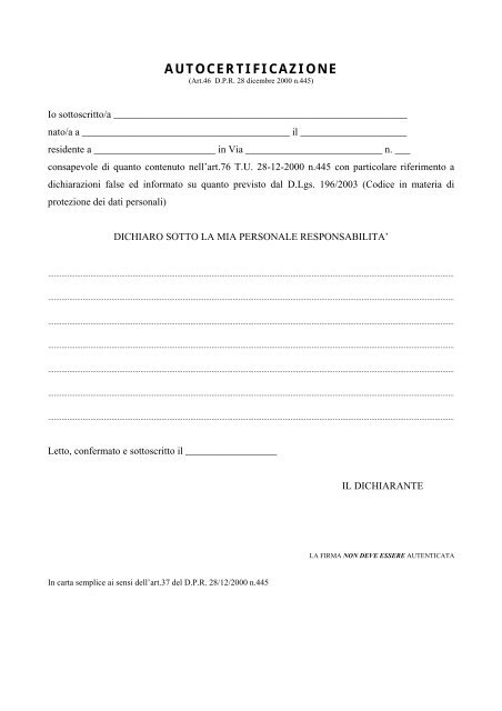 AUTOCERTIFICAZIONE