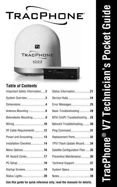 TracPhone V7 Technician's Pocket Guide - Yachtronics
