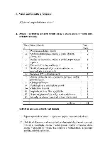 Výchova k reprodukčnímu zdraví - Střední Zdravotnická Škola Ruská
