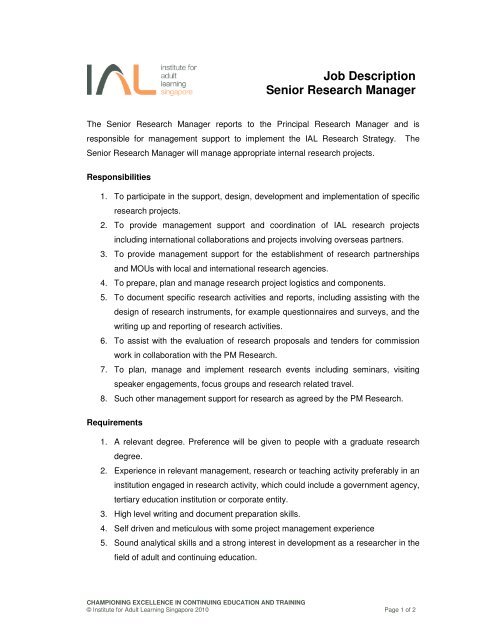 Job Description Senior Research Manager - Institute for Adult ...