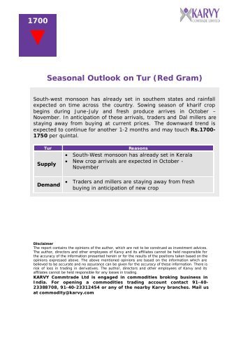 Seasonal Outlook on Tur (Red Gram) - Karvy Commodities Broking