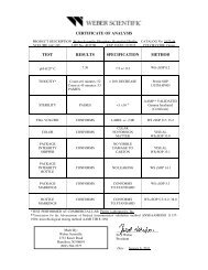 certificate of analysis test results specification ... - Weber Scientific