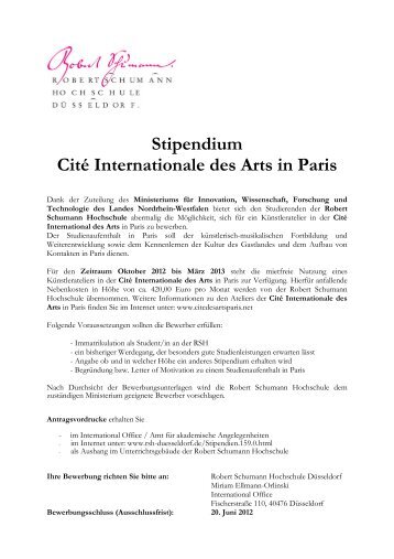Stipendium Cité Internationale des Arts in Paris - Robert Schumann ...