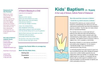 Kids' Baptism Brochure - Catholic Parish of Chatswood