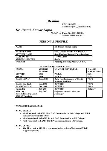 Resume dr. umesh kumar sapra - ayurveda.hu