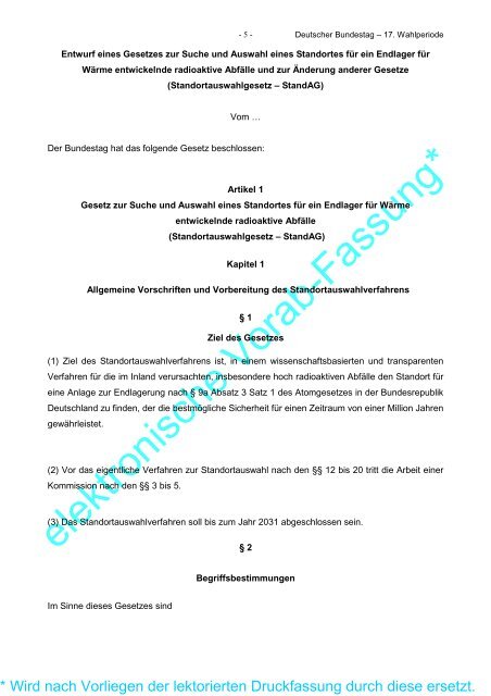Gesetzentwurf der Fraktionen CDU/CSU, SPD, FDP und ... - BMU