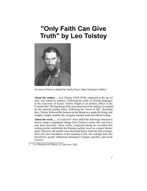 Only Faith Can Give Truth By Leo Tolstoy Philosophy Lander Edu