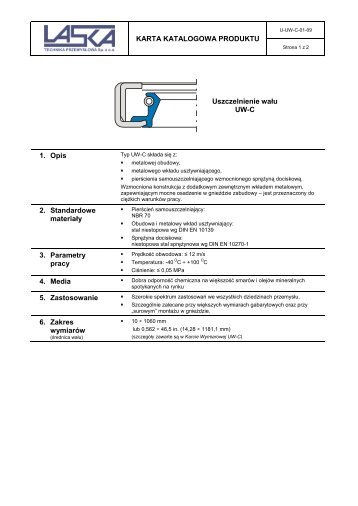 KARTA KATALOGOWA PRODUKTU Uszczelnienie waÅu UW-C 1 ...