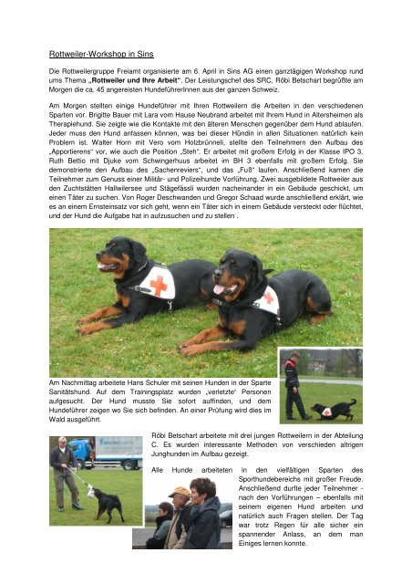 Workshop Sins MÃ¤rz 2008 - Schweizerischer Rottweiler Hunde Club