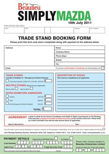 TRADE STAND BOOKING FORM - Beaulieu