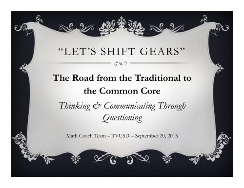 âLET'S SHIFT GEARSâ - The Math Projects Journal