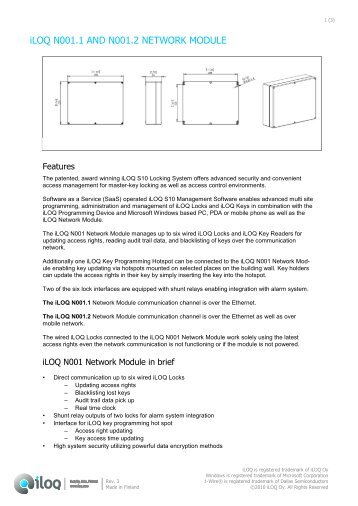 iLOQ N001.1 AND N001.2 NETWORK MODULE