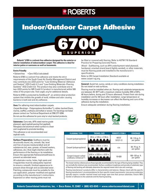 Indoor/Outdoor Carpet Adhesive - Roberts Consolidated