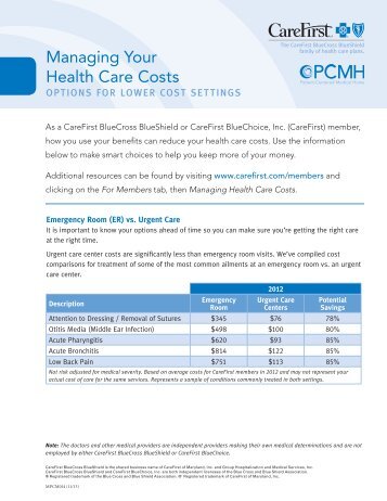 Managing Your Health Care Costs - Options for Lower ... - CareFirst