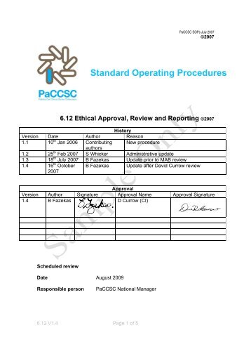 Standard Operating Procedures 6.12 Ethical Approval ... - CareSearch