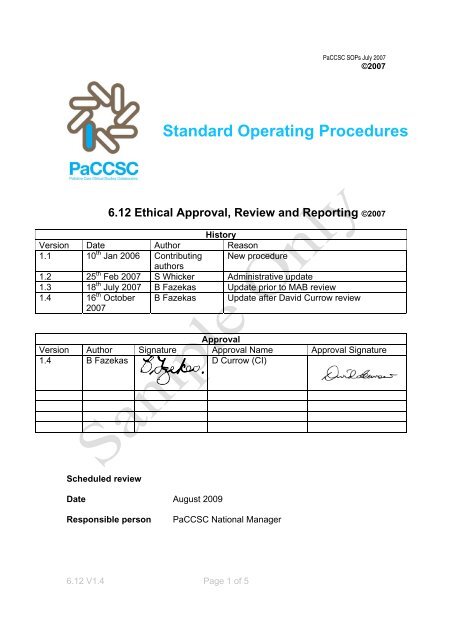 Standard Operating Procedures 6.12 Ethical Approval ... - CareSearch