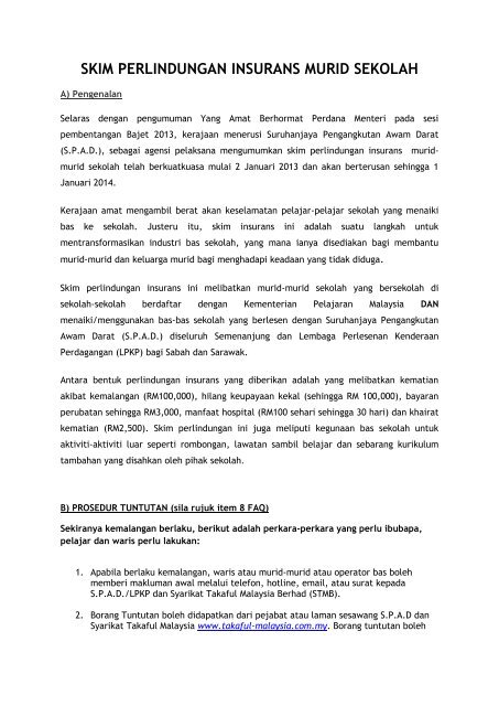 Pengenalan & Prosedur Tuntutan Skim Insurans Bas Sekolah - SPAD