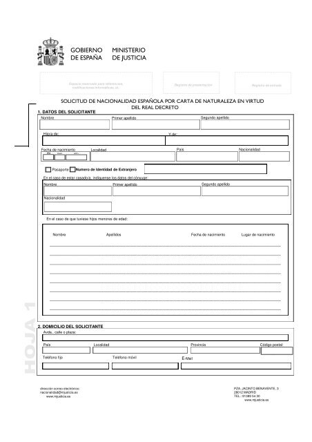 Modelo de Solicitud de nacionalidad española por carta de naturaleza