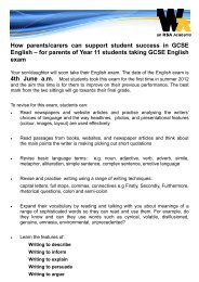 for parents of Year 11 students taking GCSE ... - Whitley Academy
