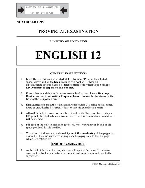 ENGLISH 12 - QuestionBank.CA