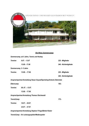 Tenniscamps in den Sommerferien