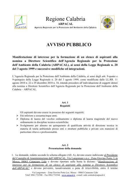 MODULO DEI CONCORSO ARPACAL SCARICARE