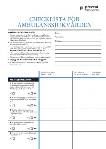 Checklista fÃ¶r ambulanssjukvÃ¥rden - Prevent