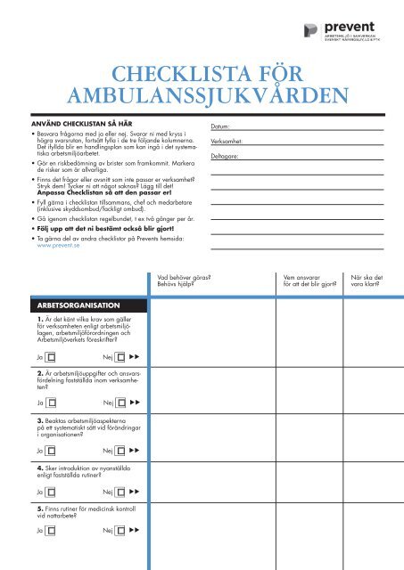 Checklista fÃ¶r ambulanssjukvÃ¥rden - Prevent