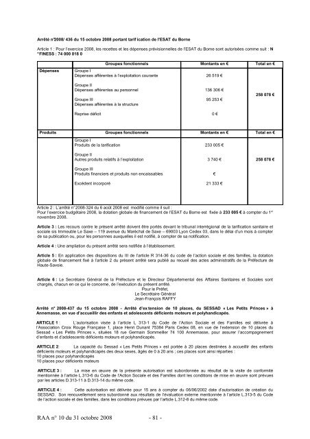 RAA du 31 octobre 2008 - Les services de l'Ãtat en Haute-Savoie