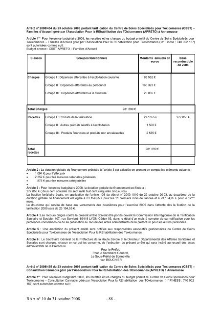 RAA du 31 octobre 2008 - Les services de l'Ãtat en Haute-Savoie