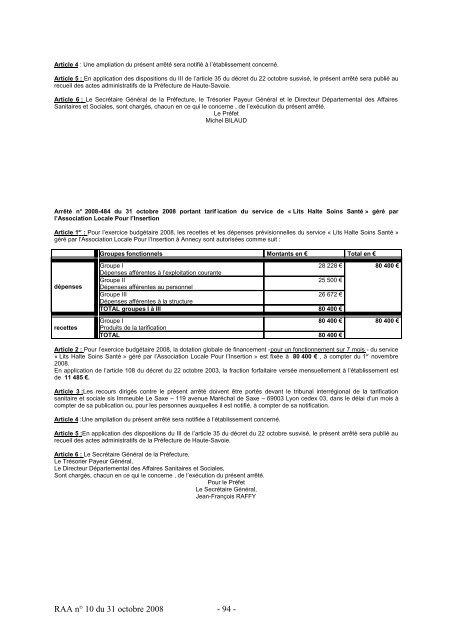 RAA du 31 octobre 2008 - Les services de l'Ãtat en Haute-Savoie