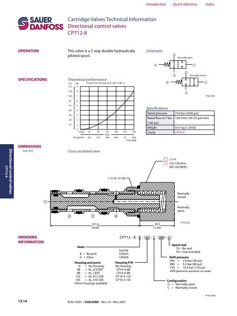 Cartridge Valves Technical Information Directional ... - Sauer-Danfoss