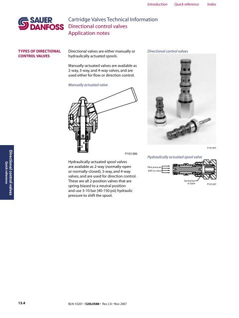 Cartridge Valves Technical Information Directional ... - Sauer-Danfoss