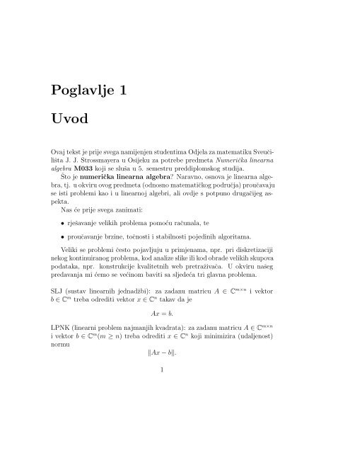 NumeriÄka linearna algebra - Odjel za matematiku - SveuÄiliÅ¡te ...