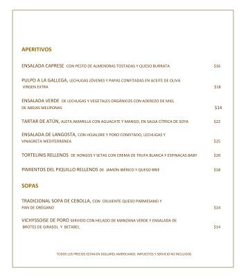 Menu de Cena - Rosewood Hotels & Resorts