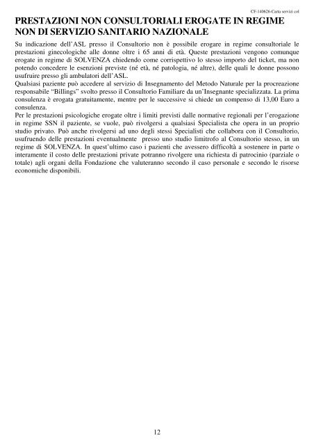 carta dei servizi del consultorio familiare - sanitari e socio-sanitari