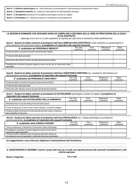 carta dei servizi del consultorio familiare - sanitari e socio-sanitari