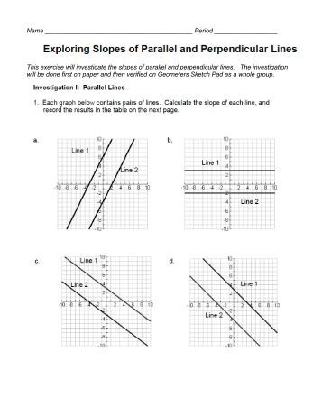 Worksheets Parallel And Perpendicular Lines Worksheet Answer Key slopes of parallel and perpendicular lines worksheet 18 1 slope line investigation istudent help i clzone