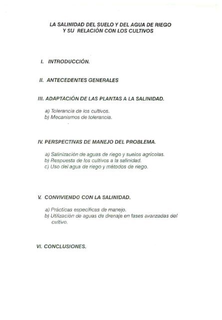 la salinidad del suelo ydel agua de riego ysu relación con los cultivos