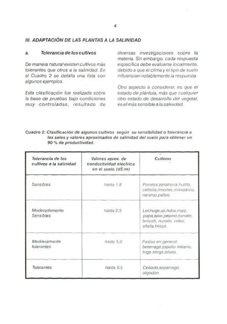 la salinidad del suelo ydel agua de riego ysu relación con los cultivos