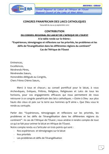 congres panafricain des laics catholiques contribution - Pontifical ...