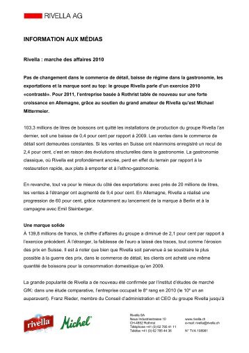 INFORMATION AUX MÉDIAS - Rivella