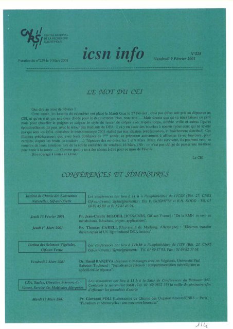 coe{rEKENcEs E r sÃÃ®vt rA(.q.rKEs - Historique de l'ICSN - CNRS