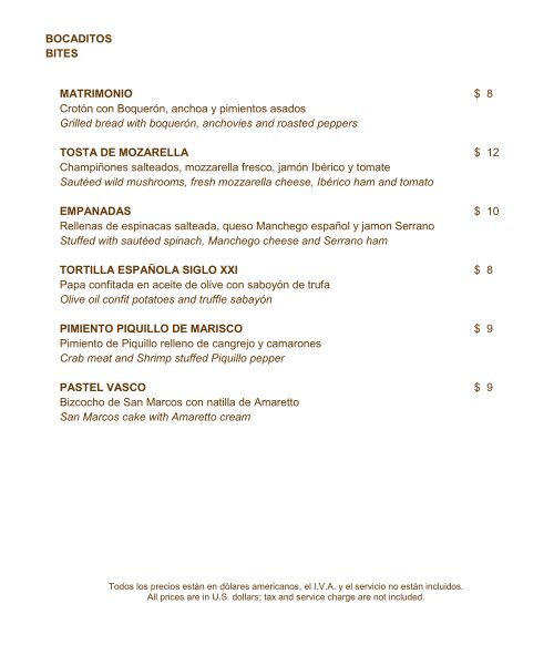 Menu de Bar Rosewood Hotels & Resorts