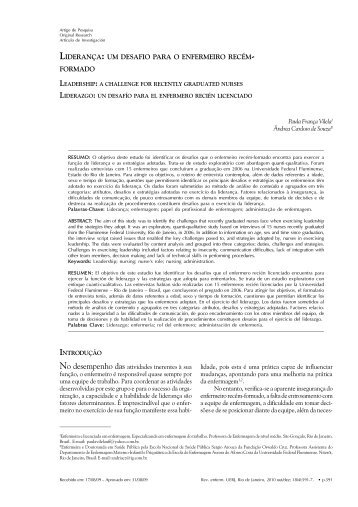 LideranÃ§a: um desafio para o enfermeiro recÃ©mformado - Uerj