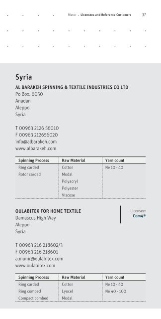 Licensees and Reference Customers -  Rieter