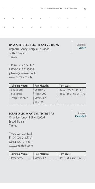 Licensees and Reference Customers -  Rieter