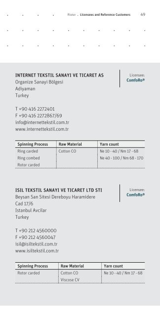 Licensees and Reference Customers -  Rieter