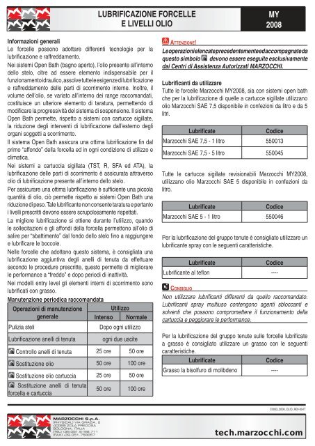 LUBRIFICAZIONE FORCELLE E LIVELLI OLIO MY 2008 - Marzocchi